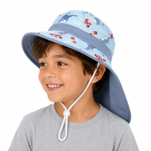 Image of VRITRAZ Sun Protection UPF50+ Bucket Hat Toddler Summer Beach Play Hats with Neck Flap for Girl, Boy, Kids Summer Hat, Bucket Hat for Kids Ages 3-10 Years
