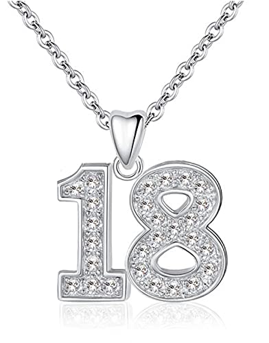 LSDesigns Collar de 18 años con Colgante y Cadena de Plata de Ley 925 con Cristales Blancos Transparentes, Regalo de 18 cumpleaños para Mujeres, niñas, Hijas, Hermanas, en Caja de Regalo