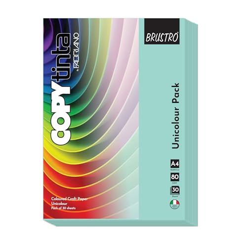 Image of BRUSTRO Copytinta Coloured Craft Paper A4 Size 80 GSM Sea Green Shade (Acqua Marina), 60 Sheets Pack | Double Side Colored, Ideal for Origami, Scrapbooking, Making Card, DIY Art & Craft.