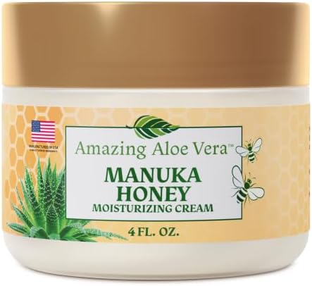 Green Leaf Naturals Manuka Honey Cream Face Moisturizer for Dry Skin with Aloe Vera, Jojoba Oil & Shea Butter, Daily Face and Body Moisturizer, 4 oz
