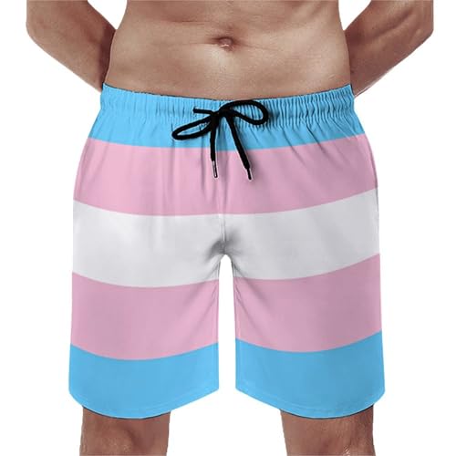 Transgender Pride Flag Men's Beach Shorts Quick Dry Swim Trunks with Pockets Summer Boardshorts for Men