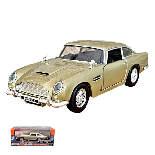 Oyuncak Diecast Metal Aston Martin DB5 Model Araba Kutulu Koleksiyonluk Figür 1:24 Ölçek Bej ve Yeşil Renk (Kahverengi)