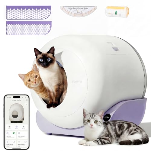 Image of Furrytail Automatic Litter Box Self Cleaning, Kitty Litter Box, Smart Safety Sensors, Advanced Odor & Leak Control, Large Capacity for Multi Cat Homes, with App Control & 40 Trash Bags, Lilac
