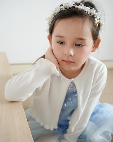 Little Girls Knit Long Sleeve Button Closure Bolero Cardigan Shrug Ruffle Design4