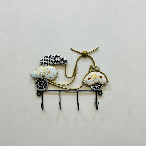 Image of PEDEX - Hand Painted Metal Scooter Key Holders with 4 Hooks Decorative Multicolor Wall Hangers for Keys & Home Decor | Ideal for Entryway, Office & Living Room (9x7 Inch)