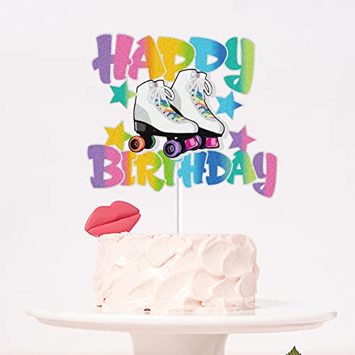Keweya Roller Skate Happy Birthday Cake Topper Girls Retro Colorful Hip Hop Theme Party Cake Decoration Girls Club Rolling Supplies For Girls #TOP4