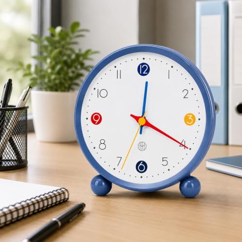 Image of HOME SKILL Analog Alarm Clock for Heavy Sleepers Loud Clock for Adults Classic Twin Bell - Super Loud, Non-Ticking Silent Quartz Movement, Backlight, Decor Bedroom /Office (Round Blue)