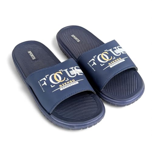 Image of Ovee slide Slip-On Sandals, Black, Textured Footbed with Logo Strap