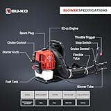 BU-KO 52CC Petrol Backpack Leaf Blower - Powerful 2 Stroke Air Cooled Engine - Lightweight With New and Improved Padded Support Straps While Using - Safety Gear - Image 2