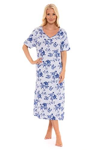 Chemise de nuit longue en jersey pour femme 7 imprimés Tailles 42-44 48-50 52-54 56-58 30-32, Motif floral bleu., 46-48 Cover