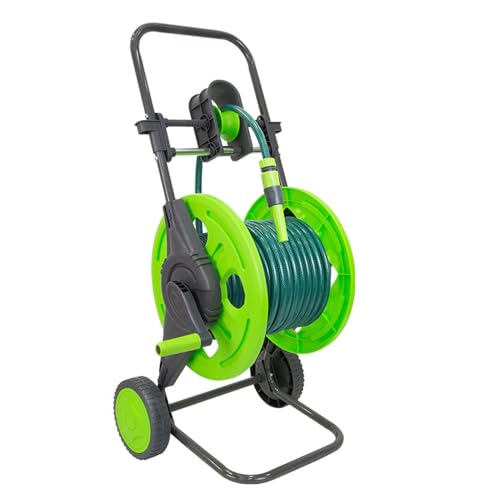 Asixxsix Carro de Carrete para Manguera de Jardín, Soportes Integrados para Tuberías de Agua de Jardín, Herramientas Móviles con Dispositivo de Guía de Manguera y 2 Ruedas para Lavado