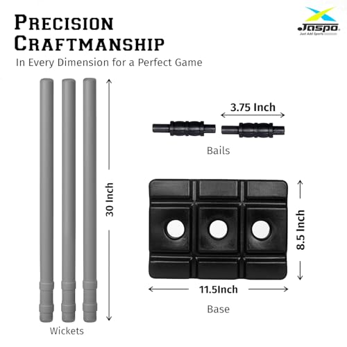 Image of Jaspo Cricket Wicket Set - 30 Inch Grey Plastic Stumps with Stand & Bails | Durable Cricket Wickets for Ground, Match, Tournament, Practice | Standard Size Cricket Kit for All Ages (Grey)