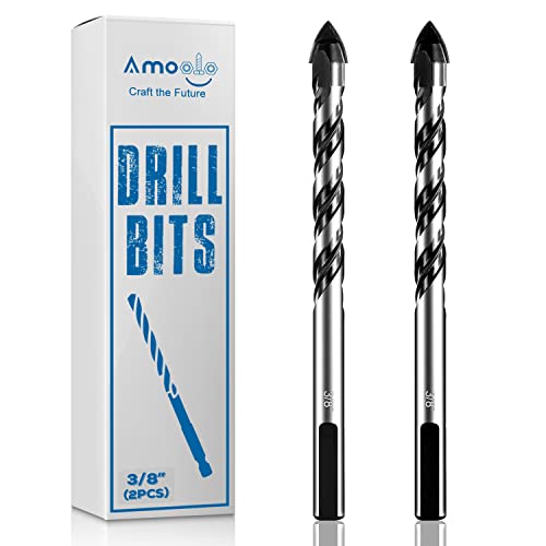 amoolo 3/8 Concrete Drill Bit & Masonry Drill Bit Set(2PCS) Carbide Tip Drill Bit Set for Tile Brick Cement Concrete Glass Plastic Cinder Block Wood etc