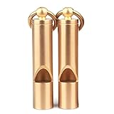 Cevinee Loud Version Portable Brass Emergency Whistle, Classic EDC Tool Collection, Mini Survival Whistle with Key Chain, 2 Piece