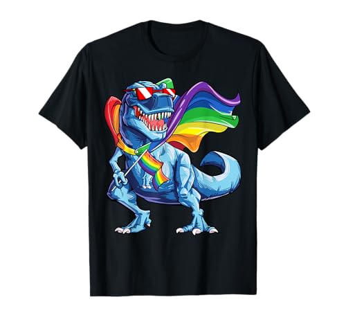 Dinosaur Gay Pride LGBT Rainbow Flag T rex Sunglasses LGBTQ T-Shirt