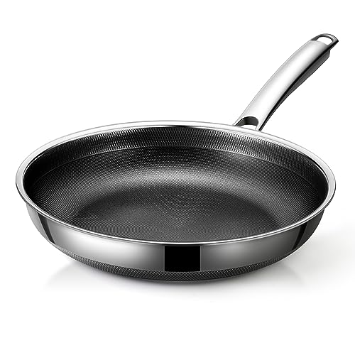 LIGTSPCE Hybrid 10 inch Frying Pans Nonstick,PFOA&PTFE Free Cookware,non stick Stainless Steel Skillets,Dishwasher and Oven Safe, Works on Induction,Ceramic and Gas Cooktops