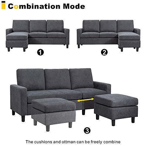 Walsunny Convertible Sectional Sofa Couch With Reversible Chaise, L-Shaped Couch With Modern Linen Fabric For Small Space (Dark Grey) #TOP4