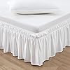 Meila wrap around bed skirt three fabric sides elastic dust ruffled 16 inch tailored dropeasy to install fade resistant natural white queenking  urban country home decor