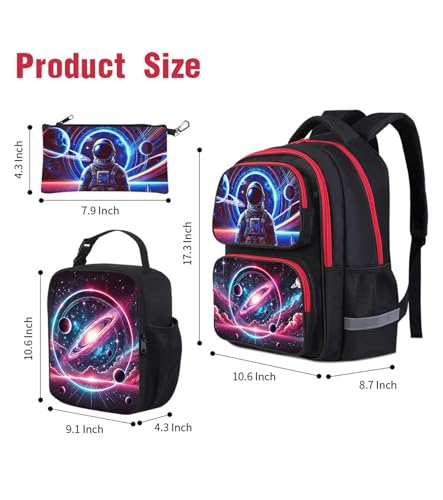 Astronaut Space Backpack Set for Boys Girls, Kids Bookbag Combo with Lunch Box Pencil Case for Elementary Middle School, Adjustable Straps Schoolbag for Age Children 6–182
