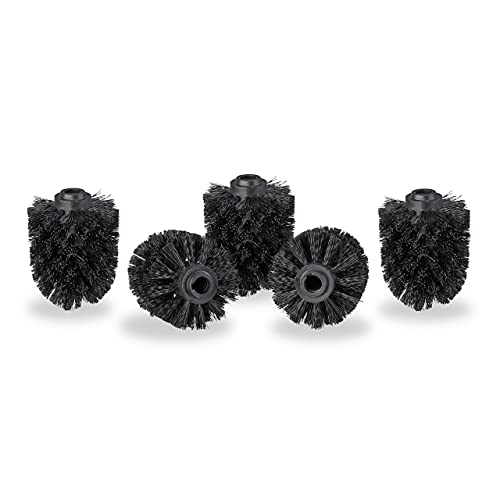 Relaxdays Escobilla para baño, Set de cinco repuestos, Rosca, 12 mm, Diámetro de 7 cm, Negro, 10021024_46