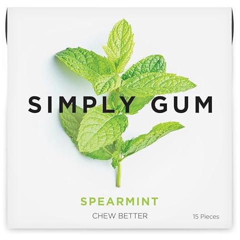 Simply Gum | Spearmint | Plant- Based Chewing Gum | Pack of One (15 Pieces Total) | Synthetic Plastic Free + Aspartame Free + non GMO Cover