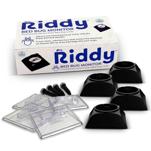 Riddy Bed Bug Detection Kit Bed Bug Trap and Lure for Early Detection and Monitoring Safe for Mattress for Home or Travel 4 Pack (Includes 4 Traps and 4 Lures)