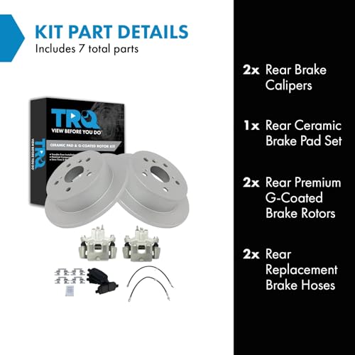 Image of TRQ Rear Brake Pad and Rotor Set Ceramic G Coated Rotors Calipers Compatible with 2006-2007 Toyota Avalon 2006-2008 Solara