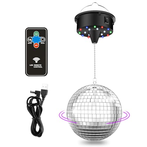 Disco Ball with Motor and Light - 10 RPM Rotating Motor 6 Inch Mirror Ball