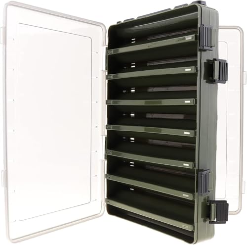 OriGlam Double Sided 14 Compartment Fishing Tackle Box, Fishing Lure & Bait Storage Case, Green - Image 2