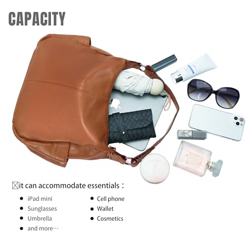 Image of Genuine Leather Purses for Women Hobo Crossbody Bags Casual Work Shoulder Bag with Adjustable Strap