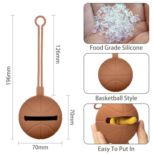 Image of Pacifier Holder Case | Basketball Pacifier Holder | Silicone Pacifier Container | Travel Pacifier Case Holder | Keep Pacifier Clean and Accessible | Food Grade Silicone | Made by Tushi (Brown)