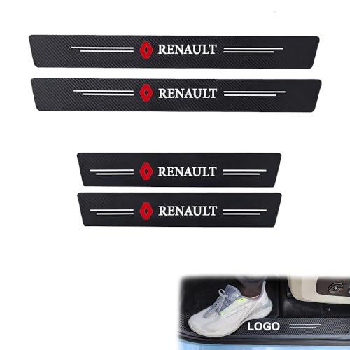 4Pcs for Car Door Sill Protector Reflective 4D Carbon Fiber Leather Sticker Decoration Door Entry Guard Sill Scuff Plate Stickers Auto Accessories (Compatible for Renault)