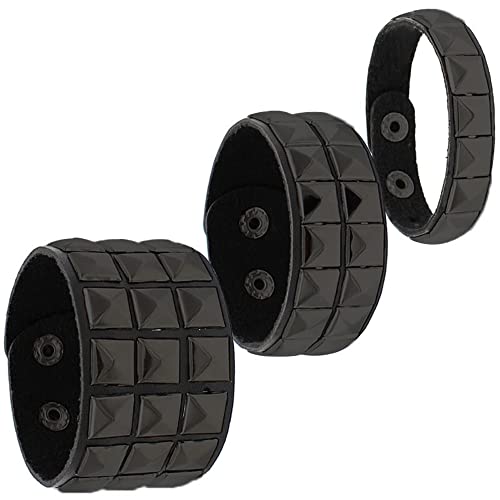 3 Piece 80s Leather Studded Punk Bracelet, Rock Studded Leather Wristband for Men Women