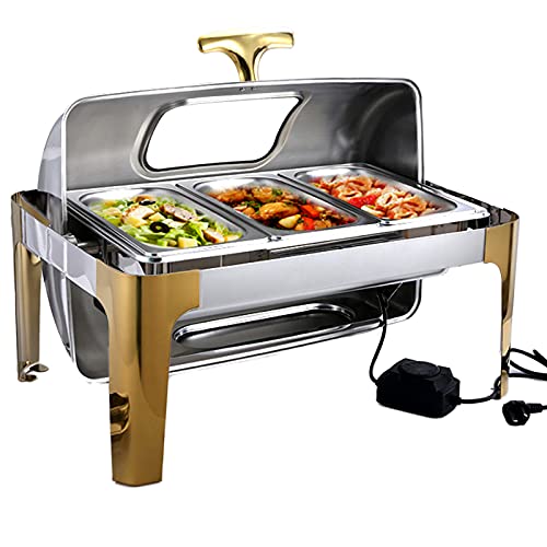 DBMGB Chafing Dish Edelstahl Warmhaltebehälter Essen Professionel Speisewärmer Elektrisch, Buffetwärmer mit 180° Rolltop…