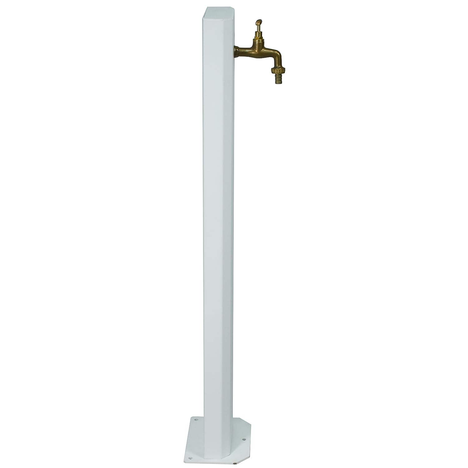 Fontana a Colonna da Giardino Bianca, Colonna Acqua da Esterno in Lega di Acciaio Verniciata, H 95 cm, Rubinetto in Ottone con Tubo Flessibile, Raccordo e Portatubo, Made in Italy