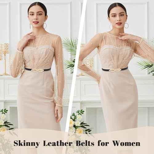 Women Skinny Belts Thin PU Leather Waist Belt with Gold Buckle for Dresses2