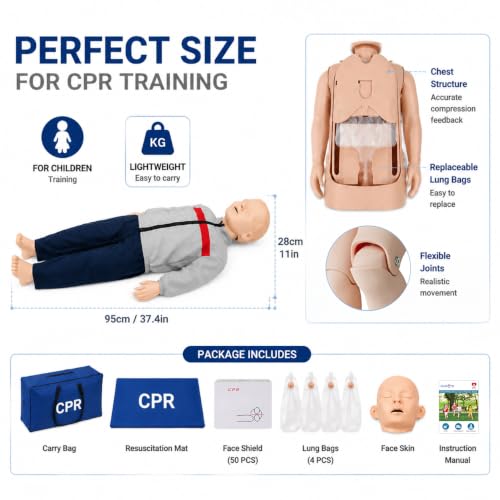 Image of JNMFTD Children CPR Manikins Dummy Training Kit，Full Body CPR First Aid Training Simulator Mannequin Professional Medical Accessories for Classroom or Research Centers Nursing Practice Patient Care