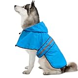 Weesiber Dog Raincoat, Adjustable Waterproof Dog Rain Jacket Poncho with Reflective Strip and Leash Hole, Lightweight Pet Rain Coat for Small to X-Large Doggos (XL, Blue)