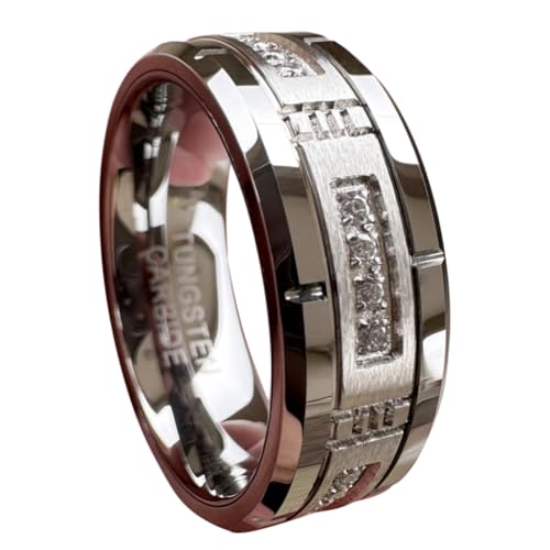TUTISS 8mm Tungsten Rings for Couple Men Women Cubic Zirconia Cz Stone All Around Eternity Anniversary Engagement Wedding Bands Fashion Jewelry Matte Polished Comfort Fit Size 8.5