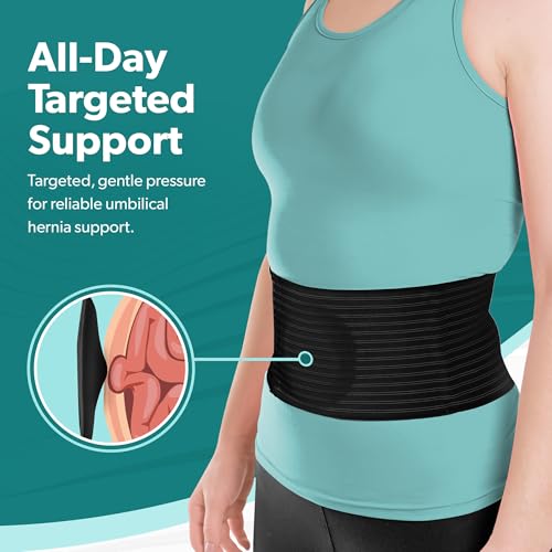 Image of BraceAbility Umbilical Hernia Belt - Abdominal Binder Truss with Compression Pad for Belly Button, Navel, Ventral, Epigastric, Hiatal Hernia Relief, Support Brace for Men or Women (L /XL 5 inch Black)