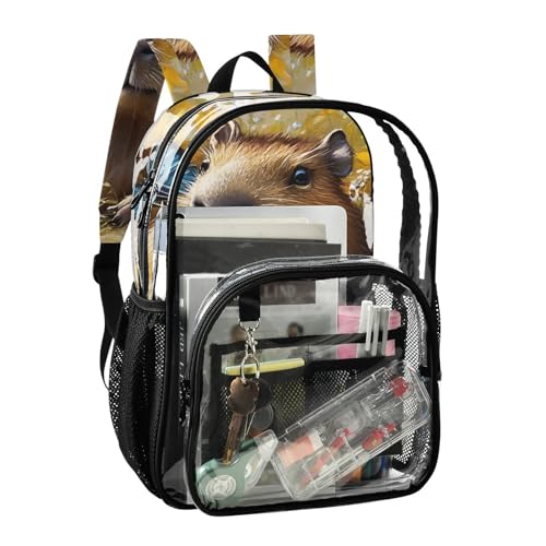 Capybara Sunflower Cute Clear Backpack, PVC Transparent Bag with Large Capacity for Boys, Girls, Men, Women, See Through Bookbag for School Work College Travel2