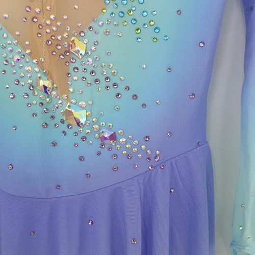 LIUHUO Eiskunstlaufkleid für Mädchen und Damen, elegant, Blauer Farbverlauf, Eistanzrock, Blau, M