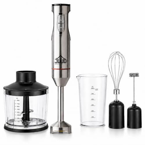 Juud 5-in-1 Hand Blender Set 1400W High Power Immersion Blender with 21 Variable Speeds Titanium-Gold Blades 860ml Food Chopper 600ml Beaker & Whisk Ideal for Smoothies Baby Food & Soups