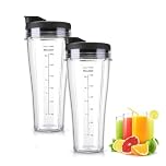 24oz Replacement Cups with Flip Top to-go Lid for Ninja Blender - 2pack Blender Replacement Parts Compatible with Ninja Blender NC300UK BN750UK BN800UK BN495UK CB350UK CB150UK CB100UK, Hushtong