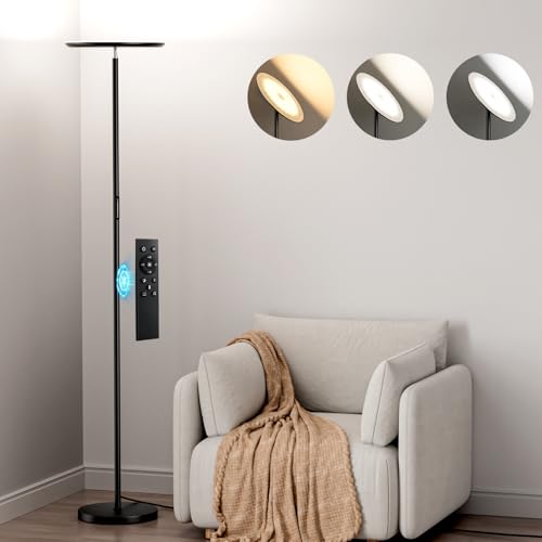 modern led floor lamp - remote amp touch control 40w2400lm sky torchiere standing lamp fully dimmable 3 color temperatures ideal for living room amp bedroom easy to assemble