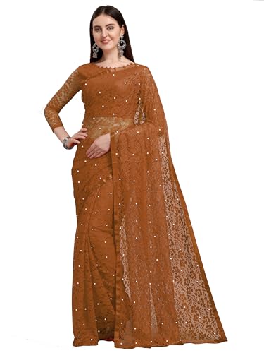 Image of LOROFY Women's Brasso Net Saree With Blouse