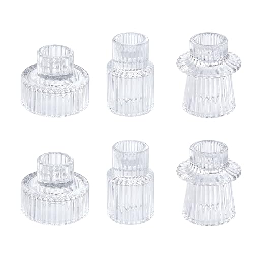 HofferRuffer Candle Holders Set of 6,Glass Votive Tealight Holders for Taper/Pillar/Tealight Candles,Candlesticks for Table Centerpiece, Wedding,Birthday,Gifts（Clear）