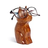 Christmas Gifts Hand Carved Solid Wood Cat Shaped Eyeglass Spectacle Holder, Display Stand for Optical or Sun Glasses Accessories, Wooden Eyeglass Holder Stand for Desk, Office, Bedside Tabletop