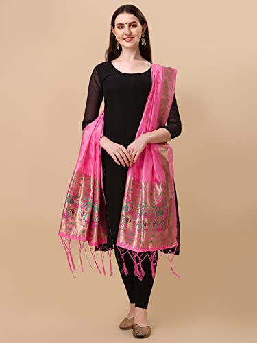 Image of DEVANGI Women's Woven Banarasi Silk Dupatta /Chunni For Women, Floral Print 1 Meter Wide and 2.3 Meter Length Printed Designer Dupatta /Chunni For Girls