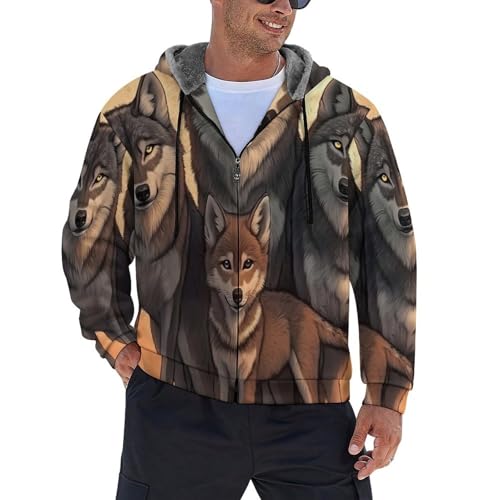 Chaqueta vintage de invierno de lobo, sudadera con capucha para rutas de montaña